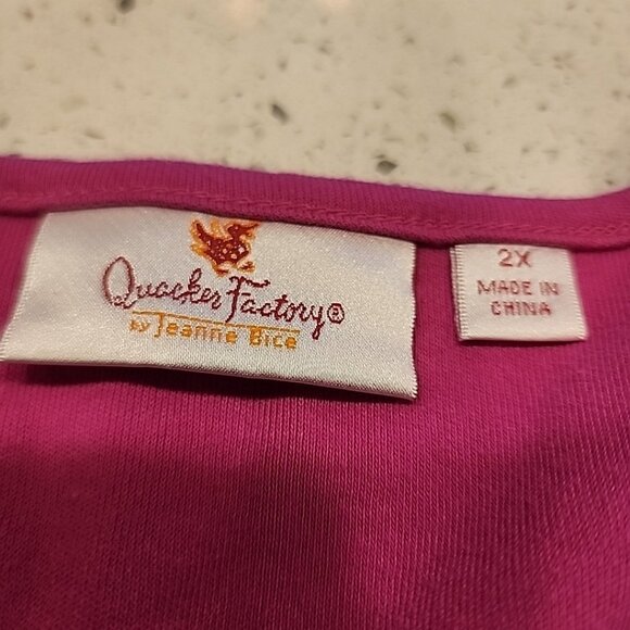 quacker factory 2x Pick Cotton T-Shirt Silver Sequins Sea Shells Short Sleeve - Picture 3 of 5